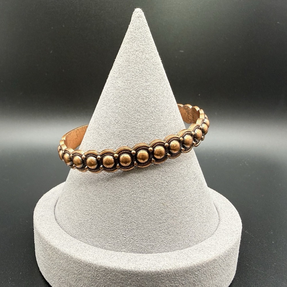 Vintage Solid Copper Open Cuff Bracelet Southwestern Raised Bead Concho Arrow